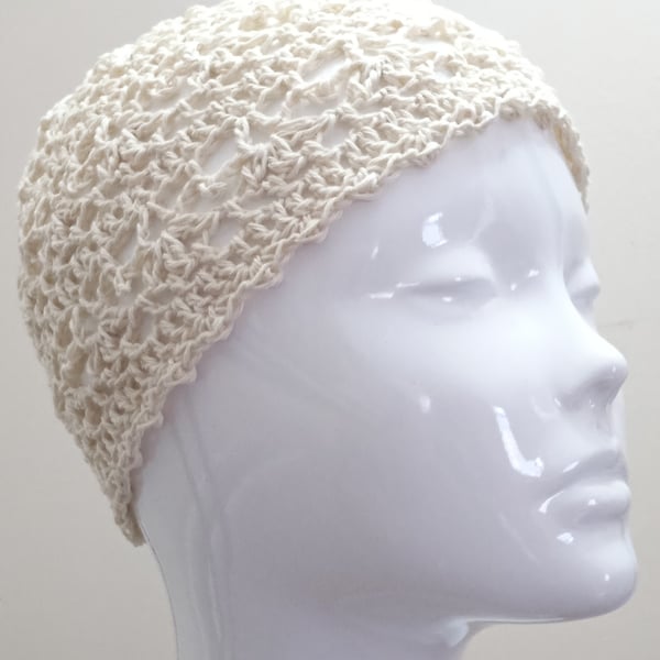 Cream Lacy Cotton Crochet Hat