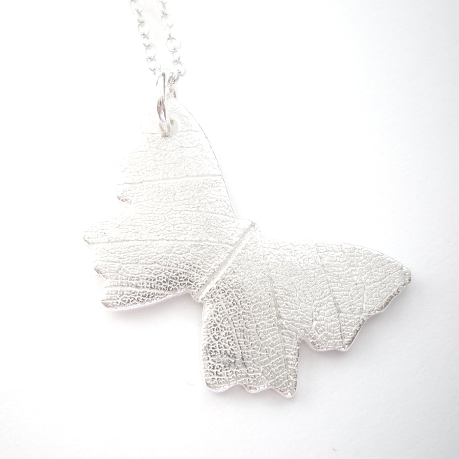 Silver Leaf Design Butterfly Necklace
