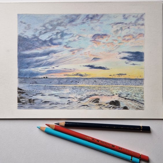 Sunset Over Morecambe Bay: Coloured Pencil Art Print