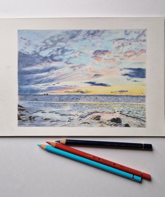 Sunset Over Morecambe Bay: Coloured Pencil Art Print