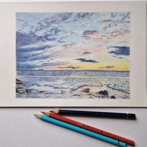 Sunset Over Morecambe Bay: Coloured Pencil Art Print