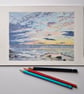 Sunset Over Morecambe Bay: Coloured Pencil Art Print - Image 1