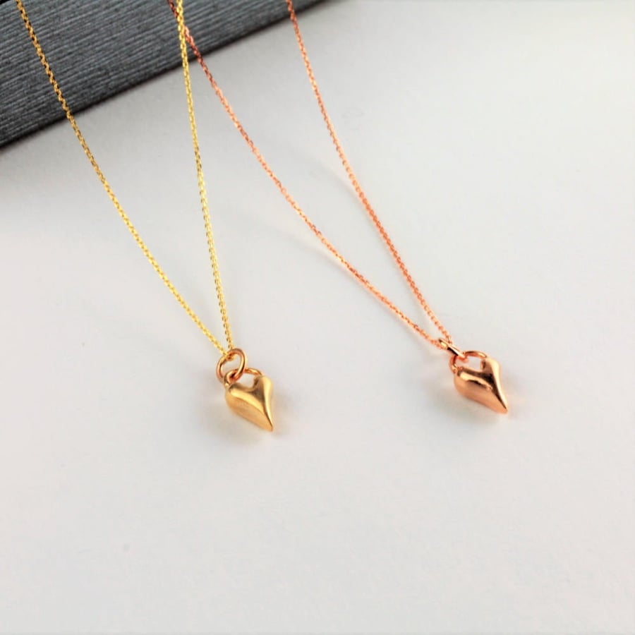 Gold Heart Necklace, 9ct Gold Handmade Heart pendant