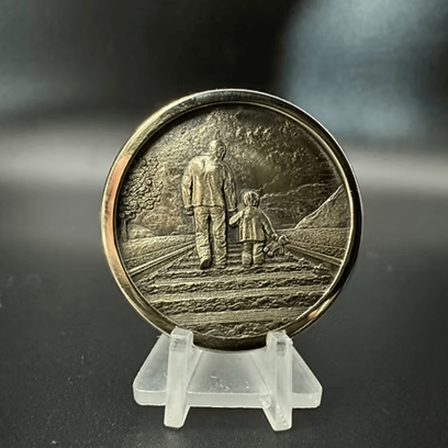 Father and Son engraved brass coin ,fathers day gift 