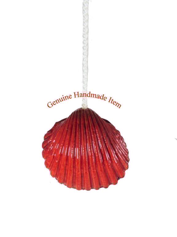OOAK Nautical sea shell light pull handle, a cockle painted Strawberry Red.