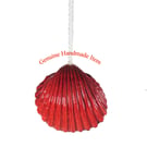 OOAK Nautical sea shell light pull handle, a cockle painted Strawberry Red.