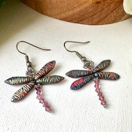 Dragonfly Earrings - Amethyst Zebra