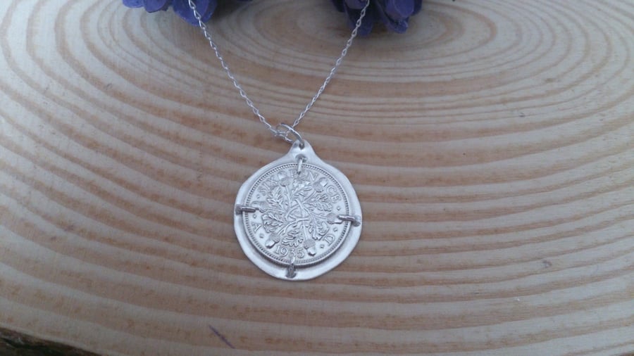 Sterling Silver 1935 Sixpence Necklace