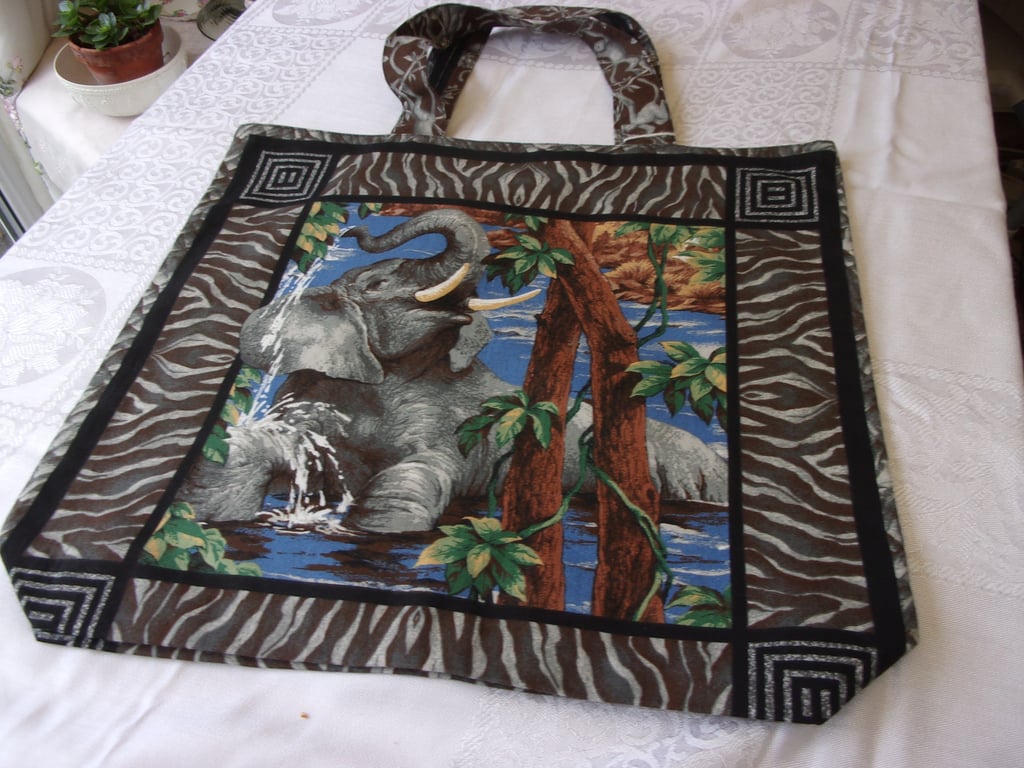 Fabric Picture Bag with Playful Elephants