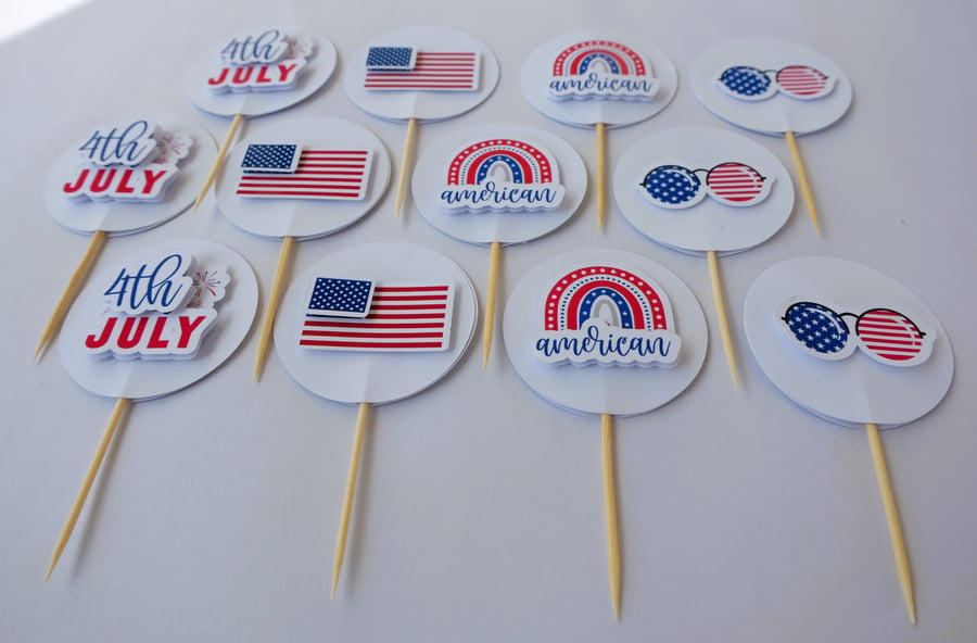 4th July, American Independence Day Cupcake Toppers 