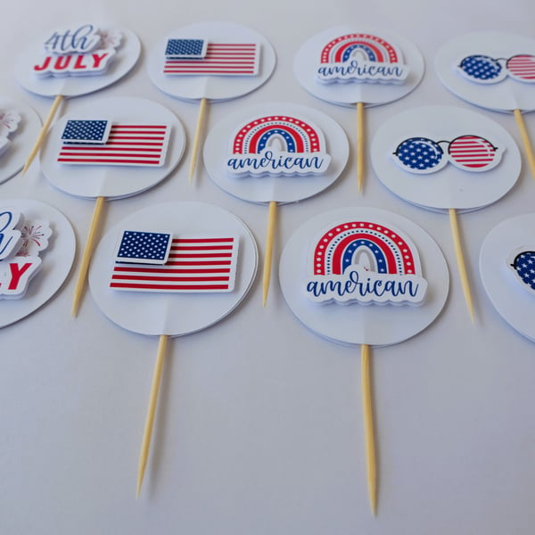4th July, American Independence Day Cupcake Toppers 