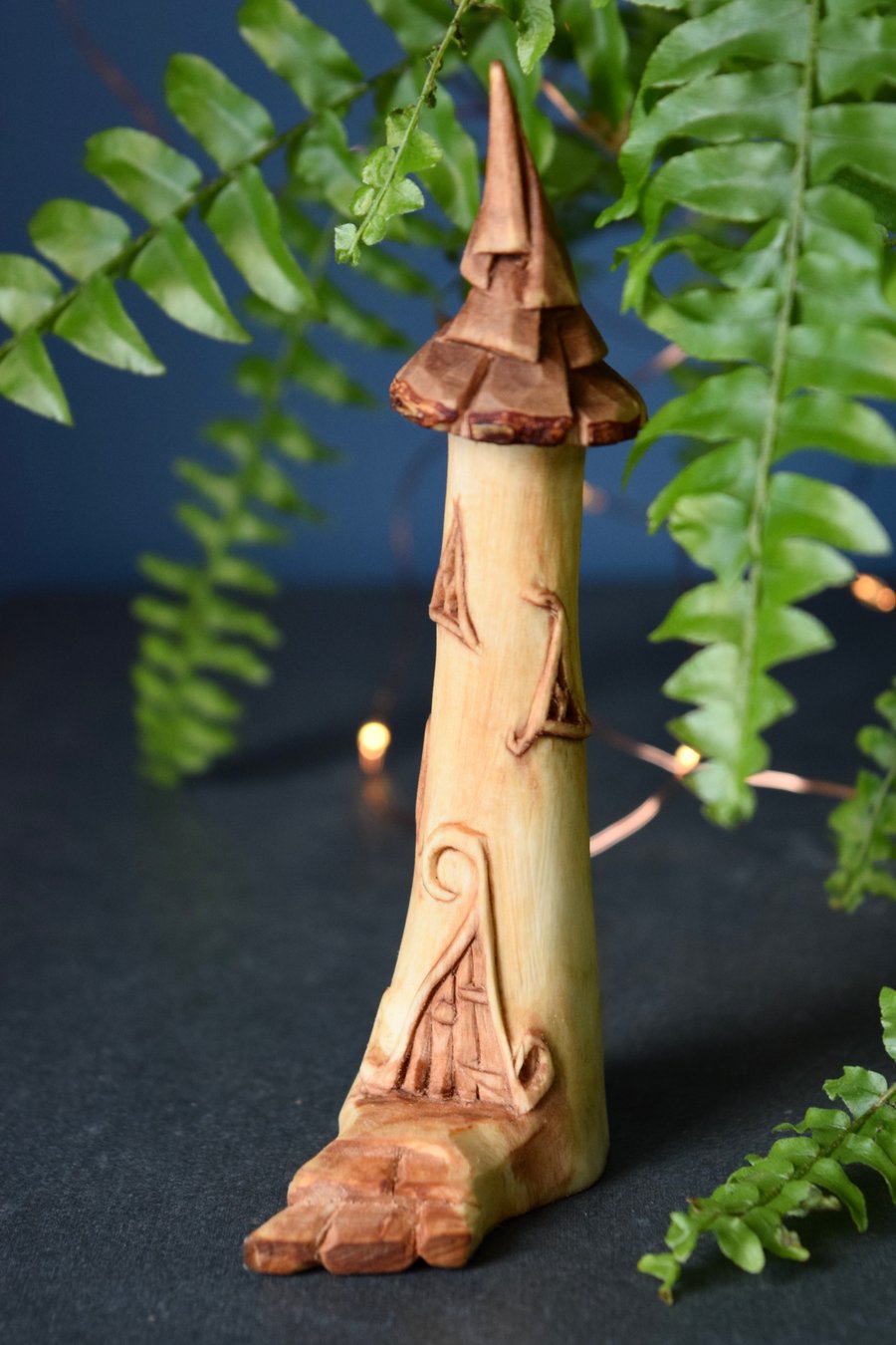 Hand carved wooden fairy tower