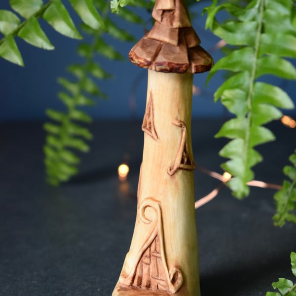 Hand carved wooden fairy tower