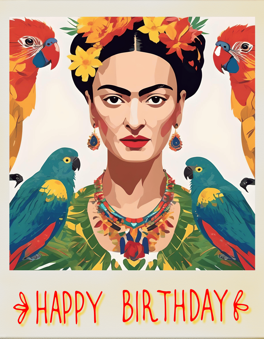 Frida Kahlo Inspired Happy Birthday Card A5