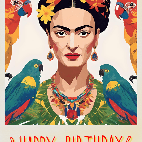 Frida Kahlo Inspired Happy Birthday Card A5