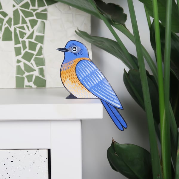 Western bluebird door topper, miniature North American bird ornament, blue bird