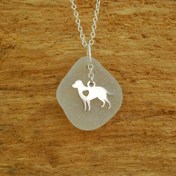 Sea glass pendant with dog charm