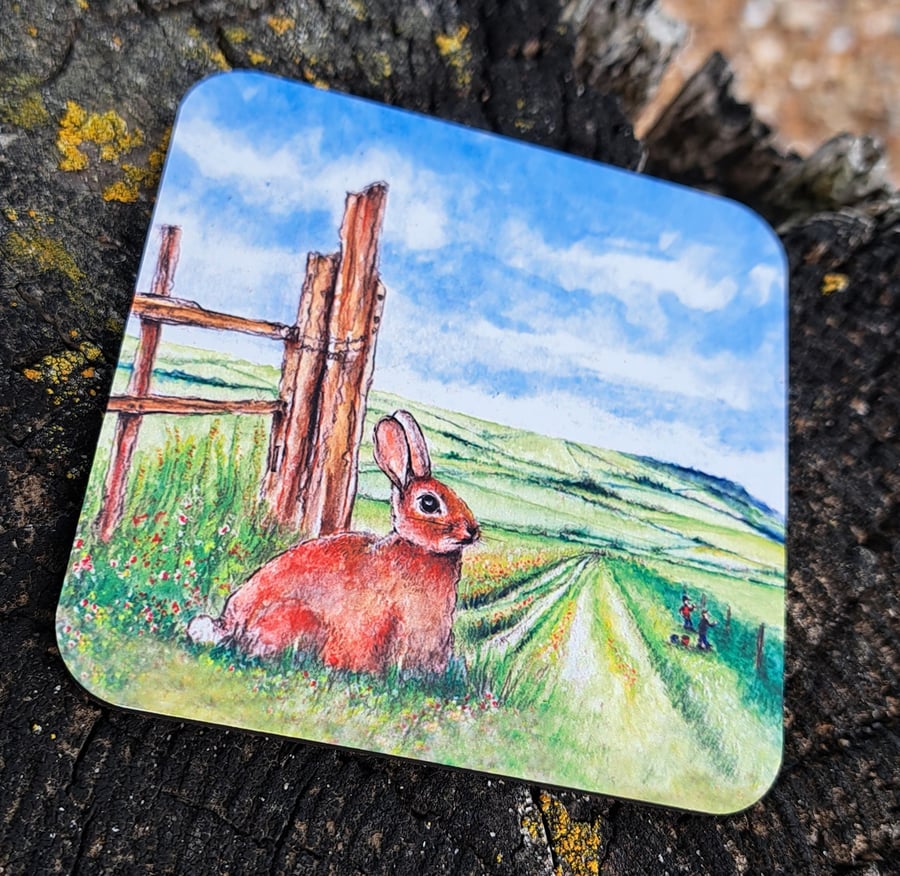 Sussex Rabbit Coaster set from an original watercolour print