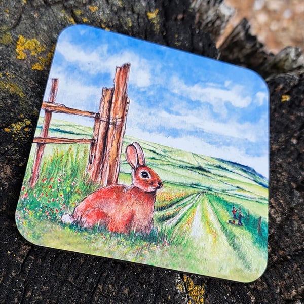 Sussex Rabbit Coaster set from an original watercolour print