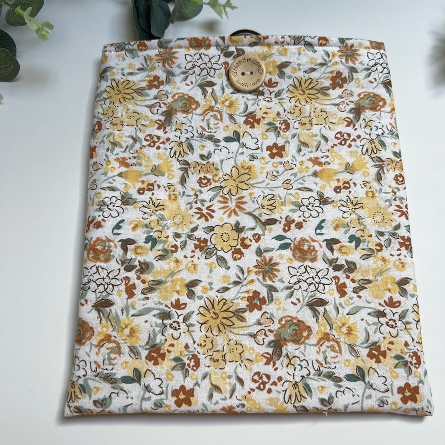 Handmade Padded Book Bag: Yellow Floral Book Cover, Book Protector