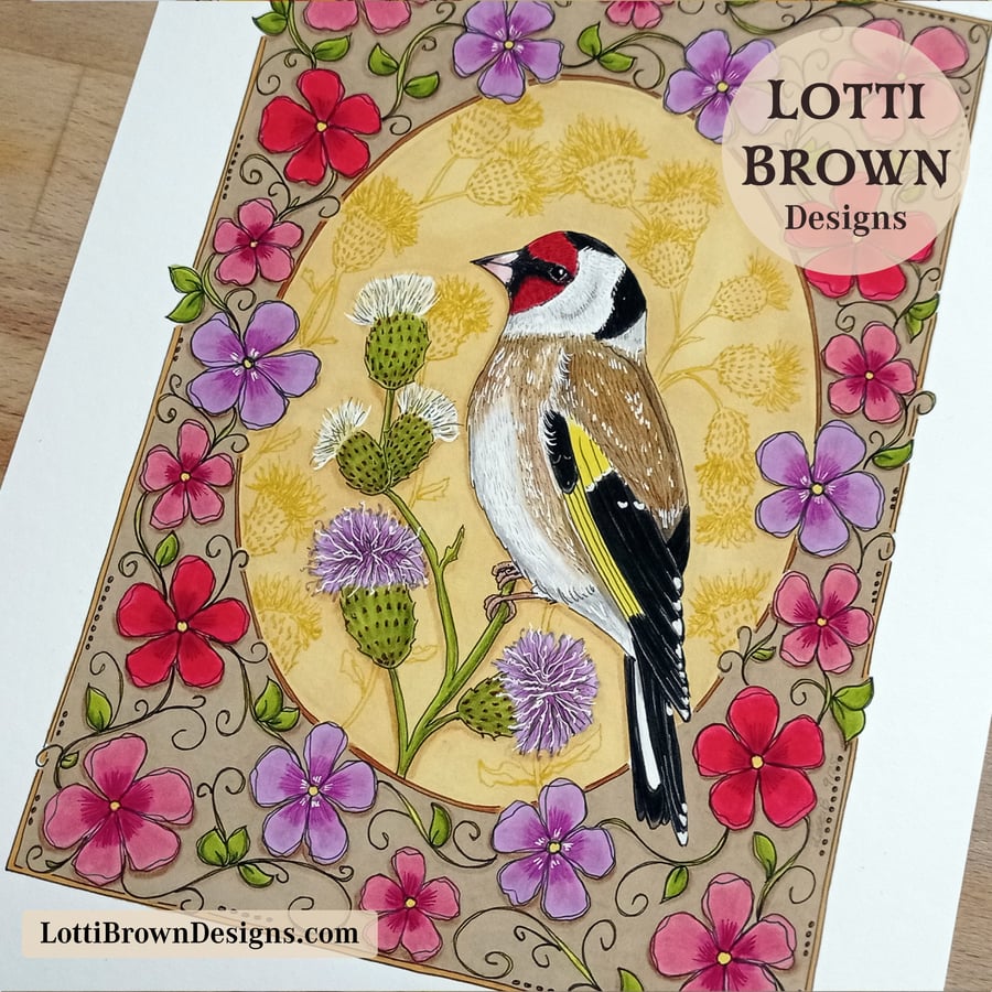 Goldfinch Fine Art Print - Hand-Drawn British Garden Bird - A4 Giclée