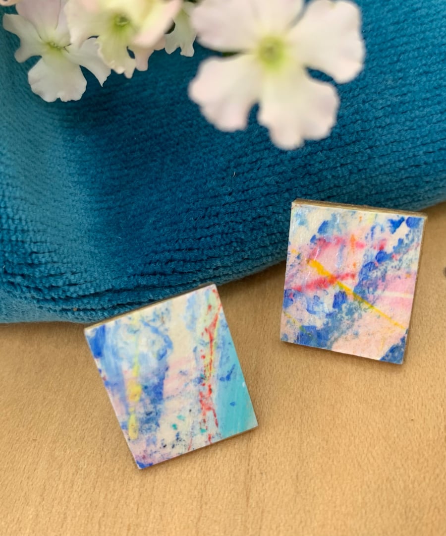 Pastel Clouds, Stainless Steel Post Earrings.