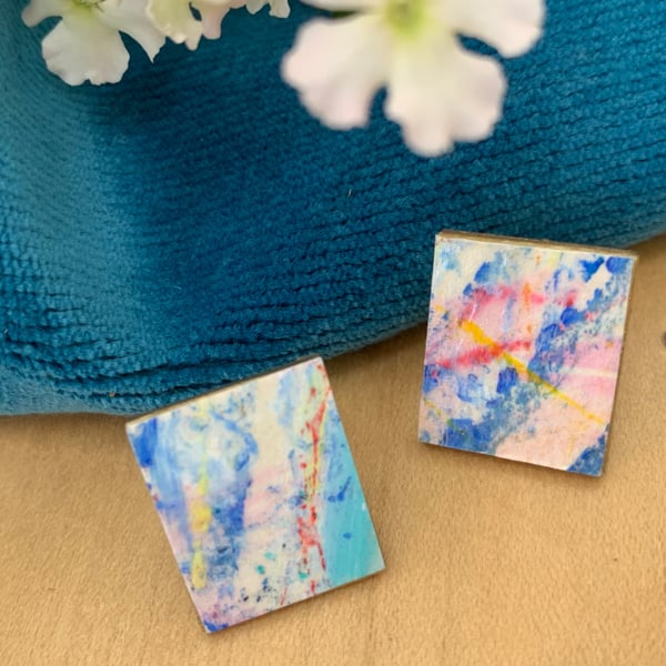 Pastel Clouds, Stainless Steel Post Earrings.