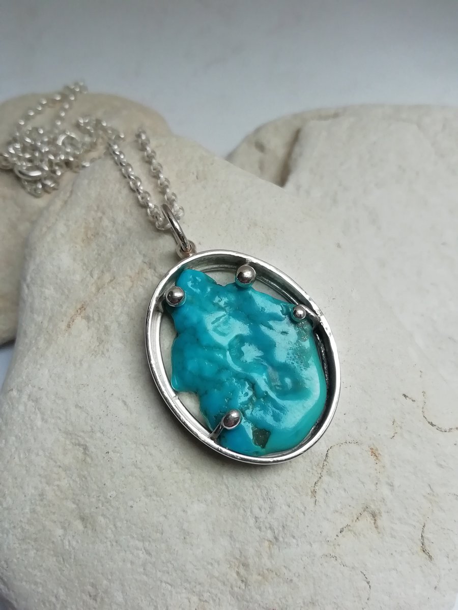 Polished Turquoise Handmade Necklace set in Ball Clasps
