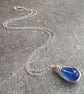Cobalt blue teardrop necklace, Sterling silver chain - Image 4