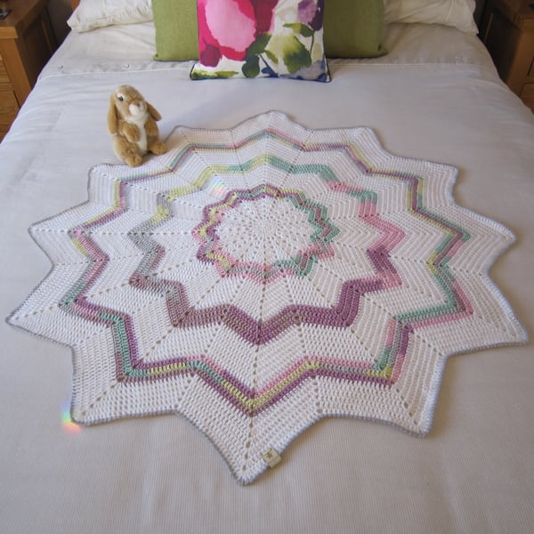 Crochet Baby Blanket, Rainbow Blanket, White Baby Blanket, Baby Gift Idea