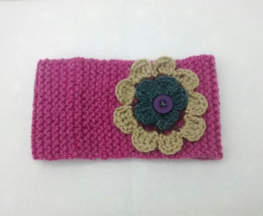 Knitted Headband with Flower 