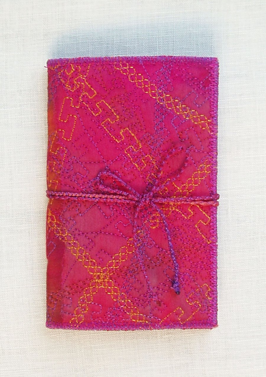 NOTEBOOK SILK FABRIC EMBROIDERED COVER PINK  WITH HAND PAINTED PAGES