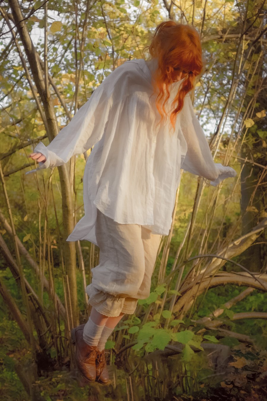 Romantic Boho Oversize Organic Cotton Voile Gathered Poets Shirt 