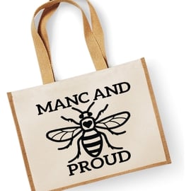 Manchester Bee Large Jute Shopper Bag - Manc And Proud