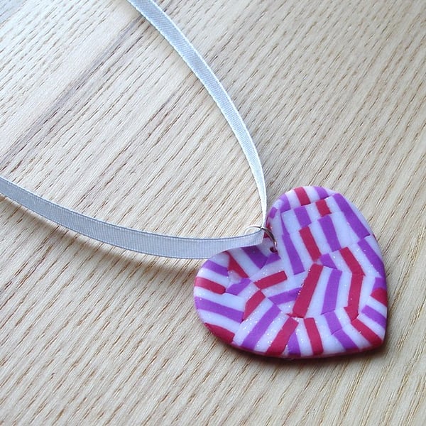 Raspberry Shimmer Heart FIMO Polymer Clay Pendant