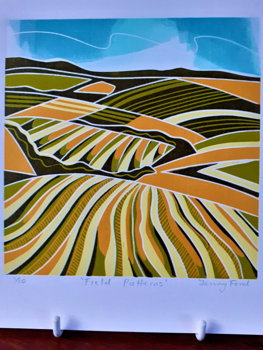 Field Patterns, lino print landscape..