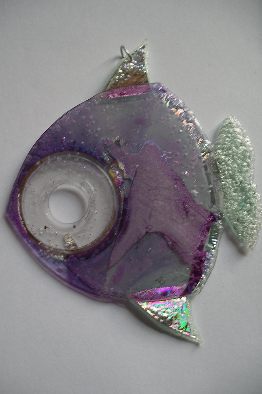 Silver and purple hanging fish ornament
