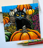 Black Cat, Mouse and Pumpkins Postcard - Image 1