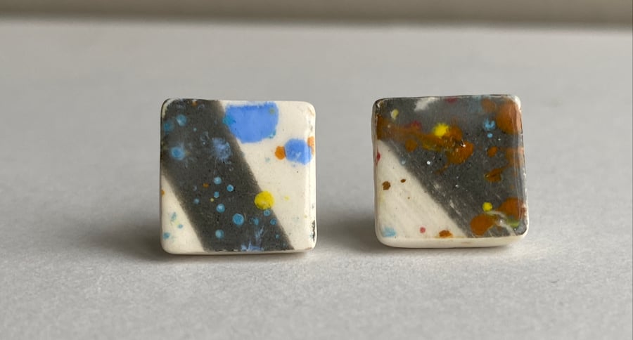 Earrings Mismatched Handmade ceramic studs on Sterling Silver
