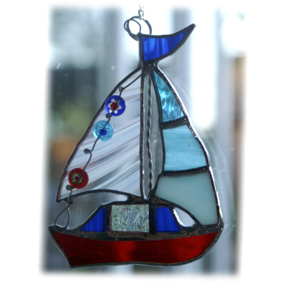 Boat Suncatcher Stained Glass Sailboat Yacht Red 042