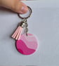 Pink Abstract Wooden Keyring With Tassel