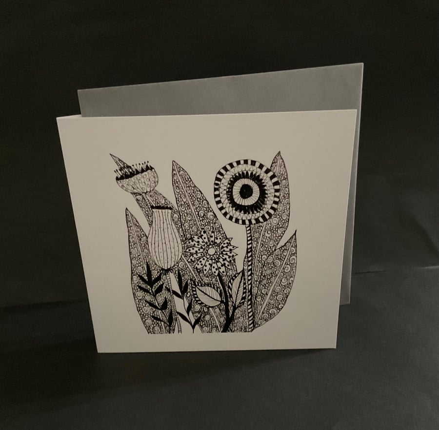 Monochrome black and white ink greeting card
