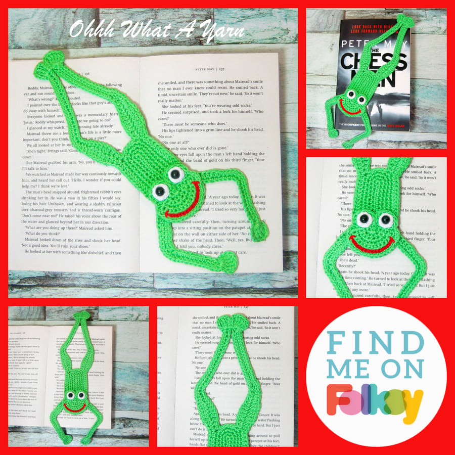 Crochet frog bookmark. Wide mouth frog. Frog gift. Frog bookmark