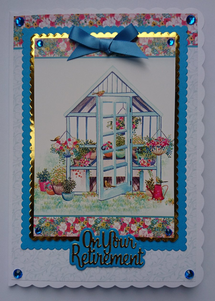 On Your Retirement Card Gardening Greenhouse Potting Shed 3D Luxury Handmade