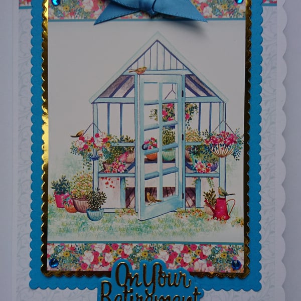 On Your Retirement Card Gardening Greenhouse Potting Shed 3D Luxury Handmade