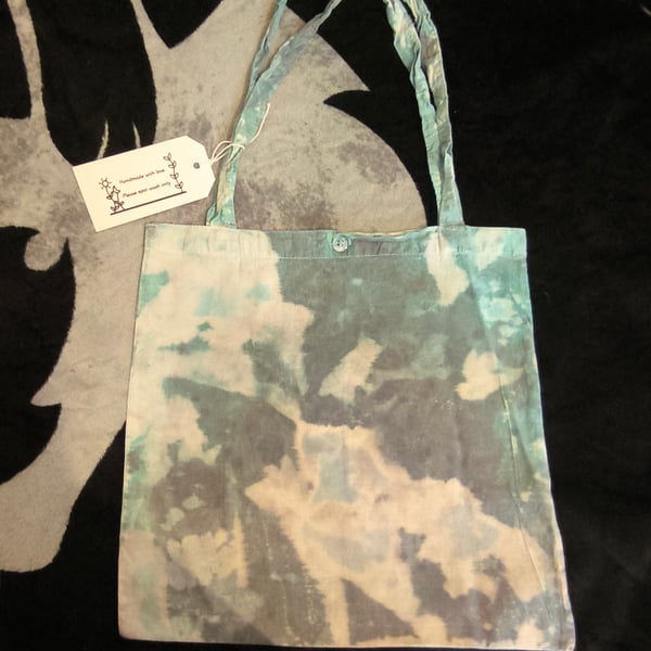 Hand dyed grey blue tote bag 
