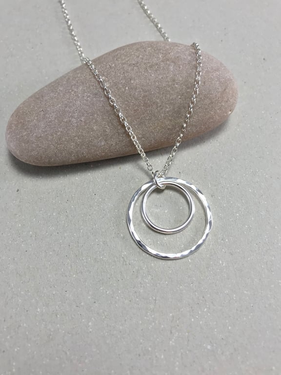 Hammered Sterling Silver Double Circle Necklace