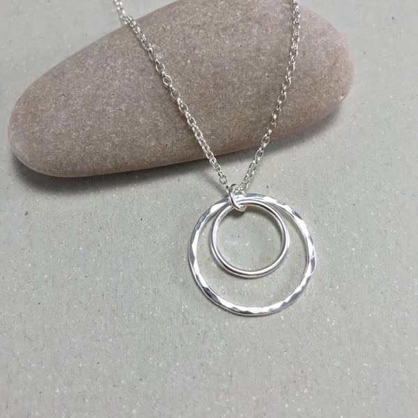 Hammered Sterling Silver Double Circle Necklace