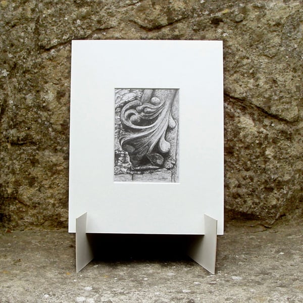 Stone Carving Small Original Graphite Pencil Drawing 