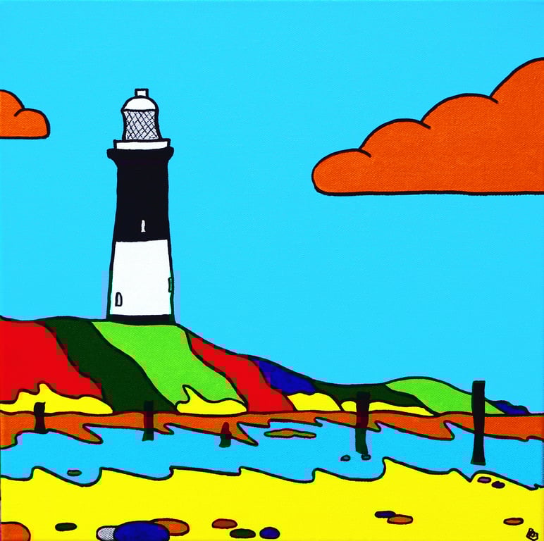 Spurn Point lighthouse, East Yorkshire, colourful Giclee print